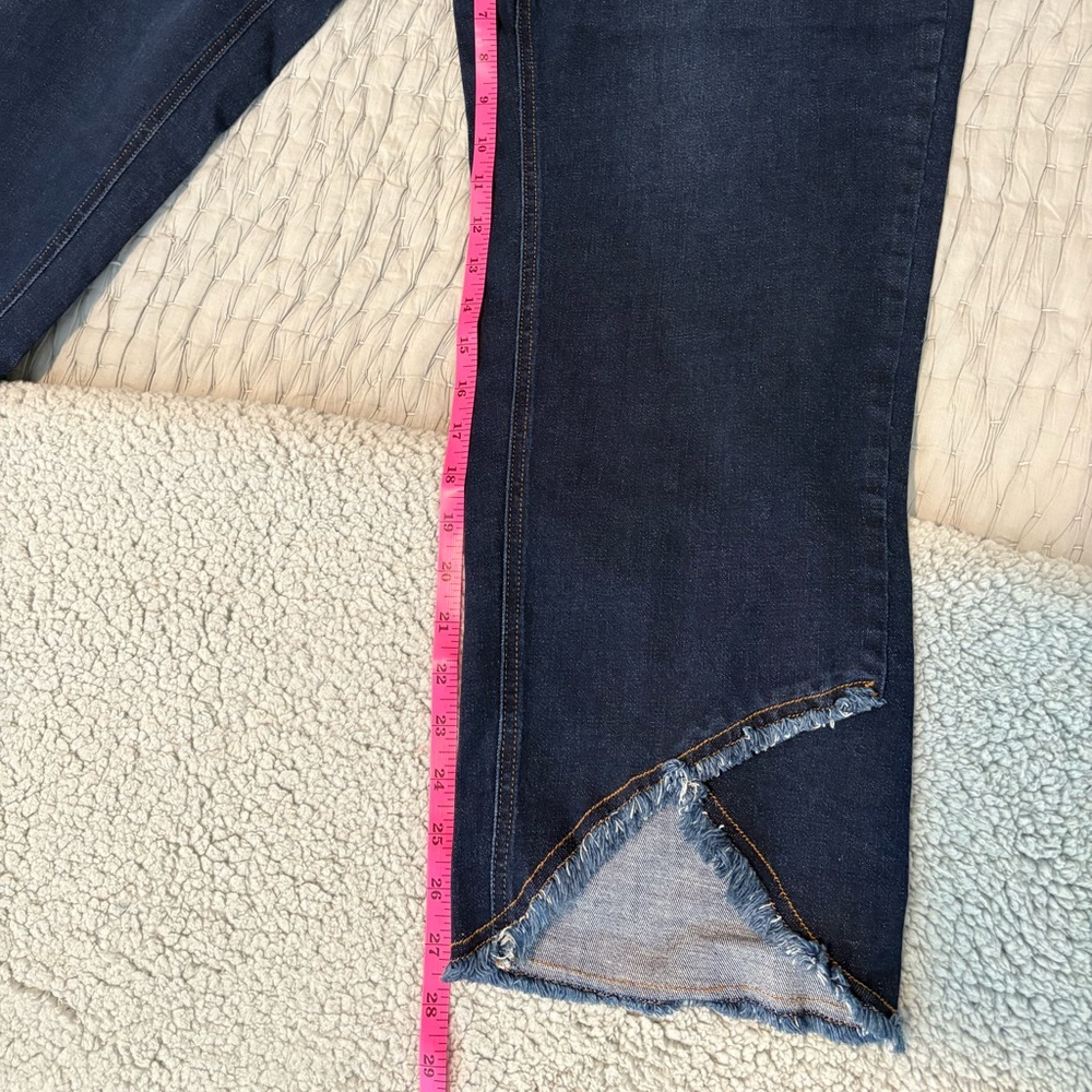 Slimsation By Multiples Dark Blue Cropped Jeans with Frayed Hem - Picture 6 of 12
